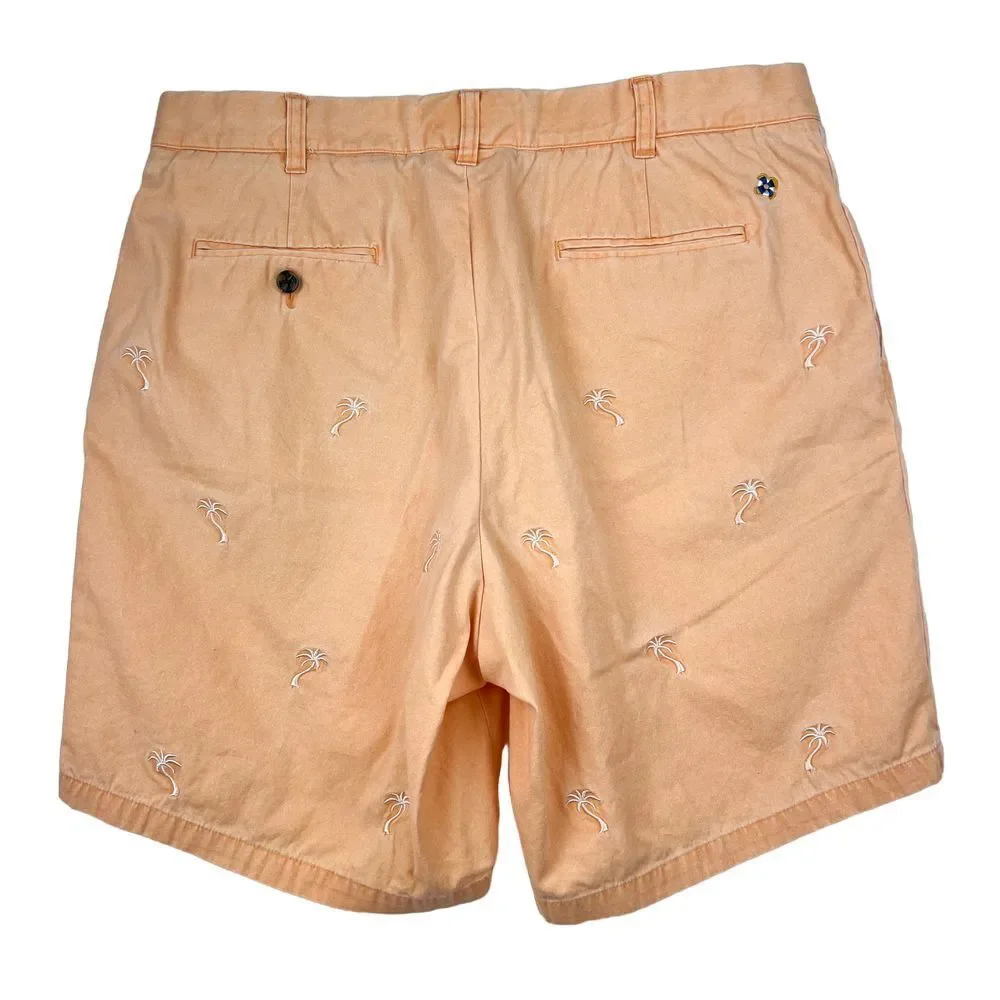 CASTAWAY Tropical Vacation Peach Palm Embroidered Men Shorts Size 36 Inseam 5.5